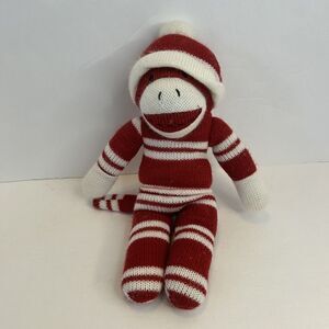 Sock Monkey Plush 10" Dan Dee Collectors Choice Red White Stripe Knit Stuffed